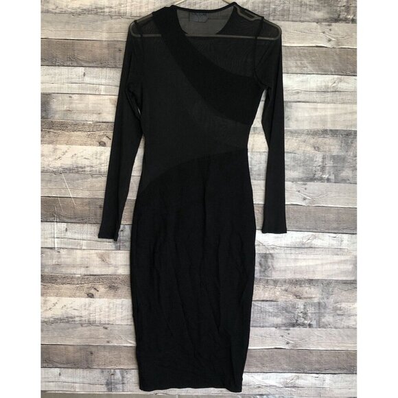 Nasty Gal Women's Black Long Sleeve Mesh Panel Bodycon Dress Size Small - Picture 2 of 9